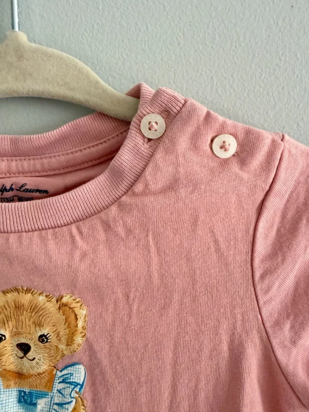 Ralph Lauren Polo Bear Pink Cotton Jersey Ruffle Dress Girls 12M